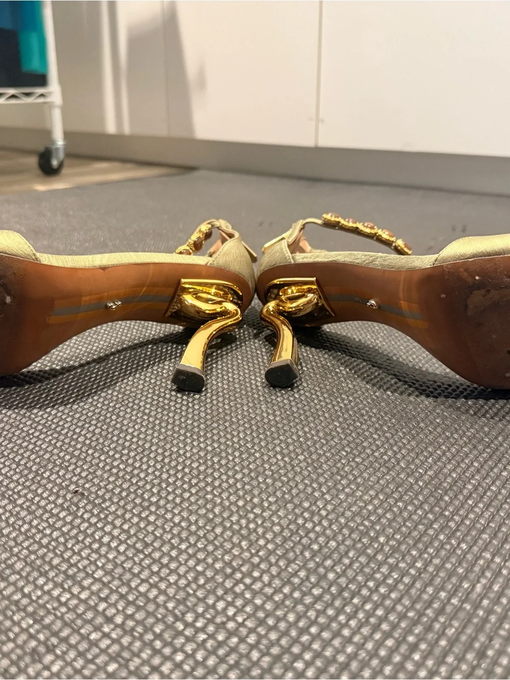 Sam Edelman Lyra Light Olive Jeweled Ankle Strap Heels Size 8